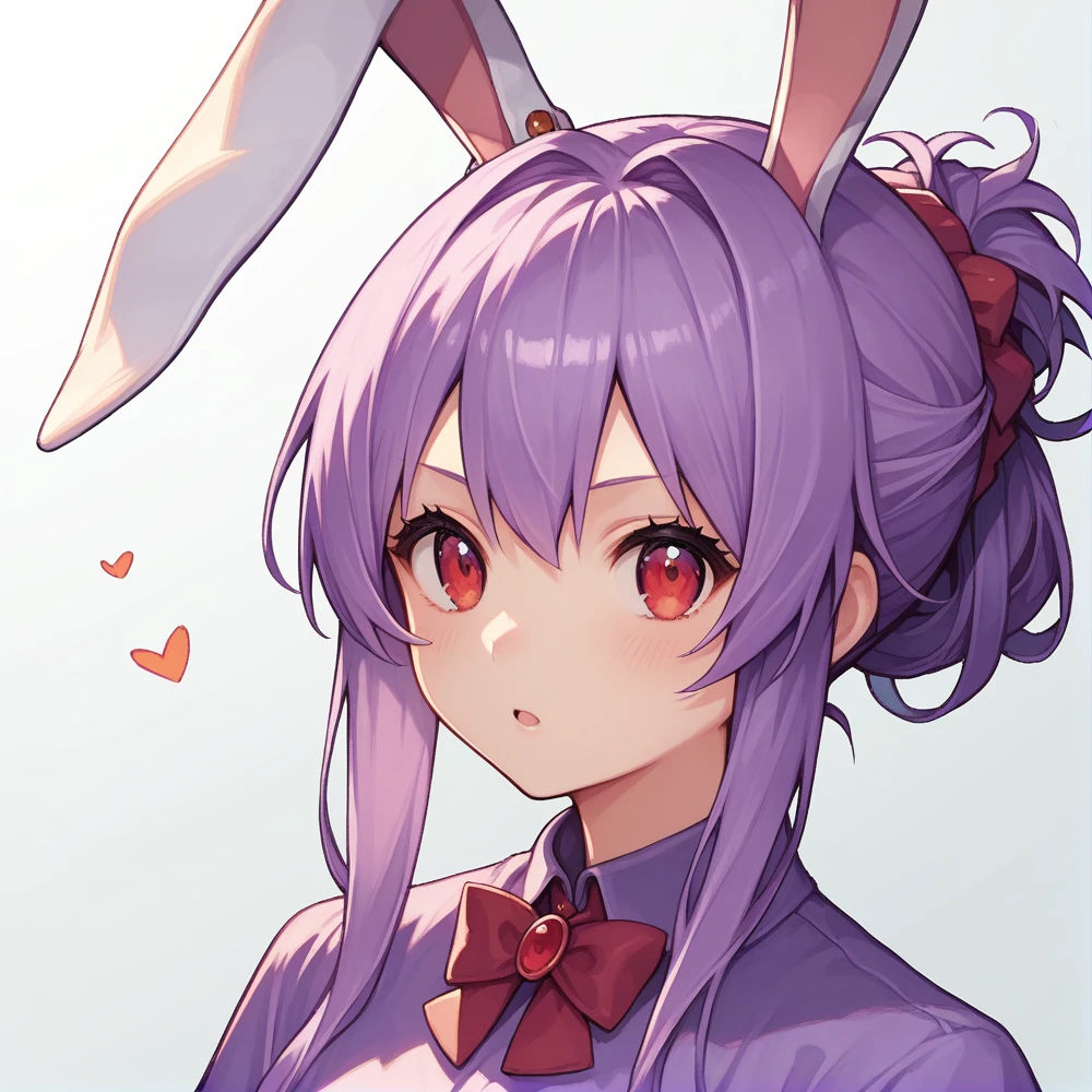 score_9, score_8_up, score_8, score_9, 1 girl,  source_anime,  reisen udongein inaba, purple hair, red eyes, rabbit ears, rabbit girl, portrait, updo hairstyle, violet kimono, no tie