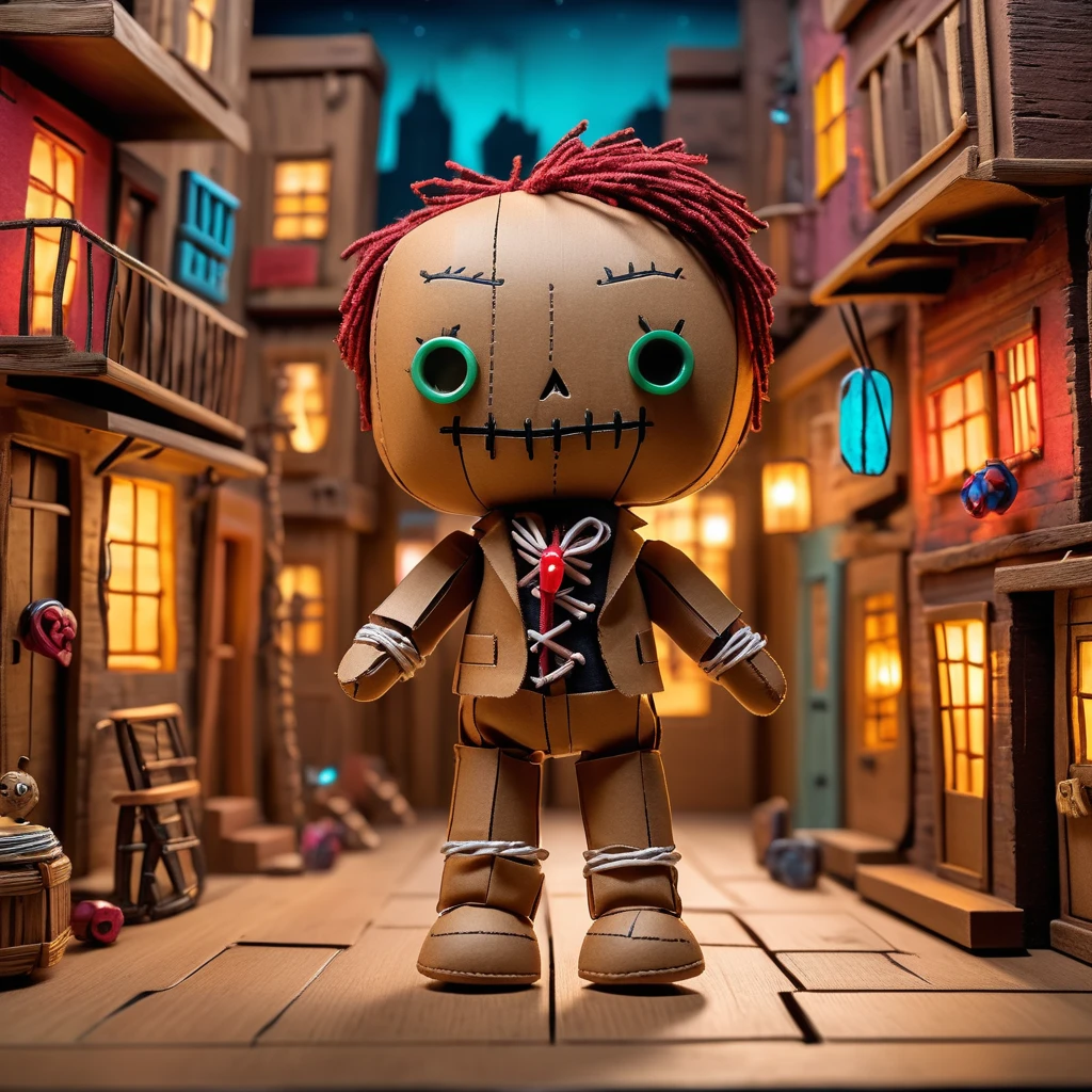 (knitted toy voodoo doll:1.7), (Voodoo on a skyscraper rooftop with enchanted city lights:1.3), (Clothing: tattered urban attire with mystical symbols:1.0), (Accessories: miniature glowing cityscape, tiny floating lights, small enchanted antennas:1.2), (background: panoramic rooftop with flickering lights and glowing magical city lights, ethereal light illuminating the scene:1.2), best quality, masterpiece, detailed soft oil painting, detailed background, dramatic cinematic lighting, soft edge lighting, professional, dramatic lighting, hard edge lighting, ultra quality, 4k,masterpiece, best quality, 8k, ultra highres, highres, extremely detailed