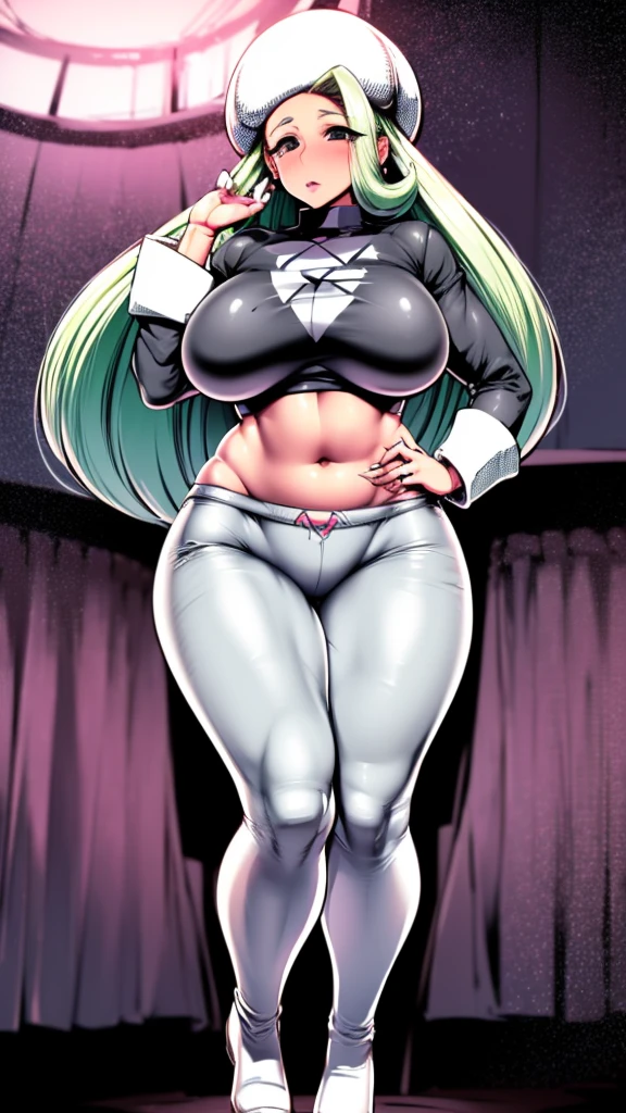 A sexy Asian Russian girl, beautiful, cute, big breast, long wavy dark blonde hair, her round gray eye, thin eyelash, black pink lip, soft cheeks, she dresses in a dark gray top, long sleeves, shows navel and short gray pants, pair of polar blue socks, black boot, snow, falls in love
