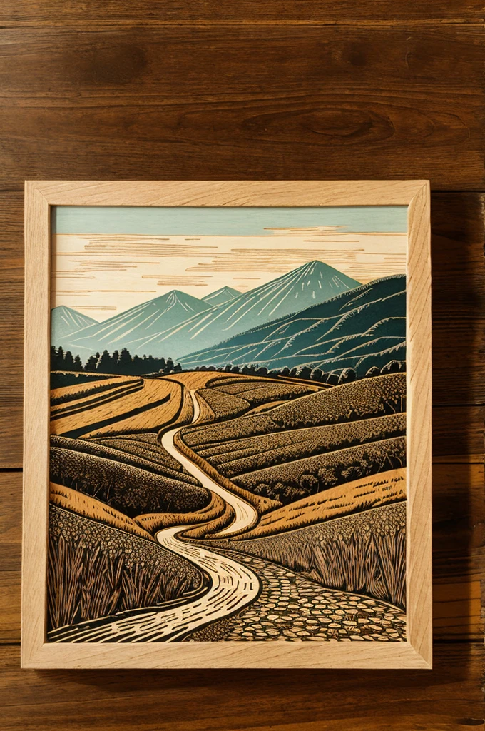 Landscape with wood cut print