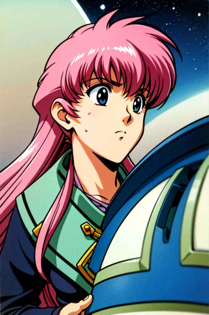 Highest quality, masterpiece, High resolution, alone, （Haman Khan），（機動戦士ZGundam），（Zeon_uniform），（Black‗Mantle），（pink_Hair Color），Gundam，Cybele，（Funnel）、Bob haircut，Bangs‗Hairstyle，Young Girl，Starry Sky_background，Anime Style, Highest quality, 4K, masterpiece,， alone, 1,whole body，looking at the camera, Shinkai Makoto style, Sharp Eyes，（Full Finger）, （Accurate fingertips）, （The finer details）, （Anatomically correct）, (映画のbackground), Hyper Detail, (Subtle details), (Intricate details),