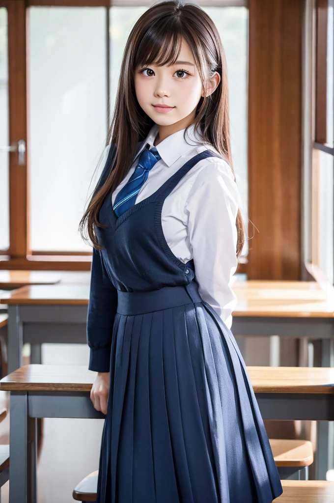 (8k, RAW photo, best quality, masterpiece:1.2), (realistic, photo-realistic:1.4), (extremely detailed 8k wallpaper), pretty Japanese girl,(school uniform),in class room
