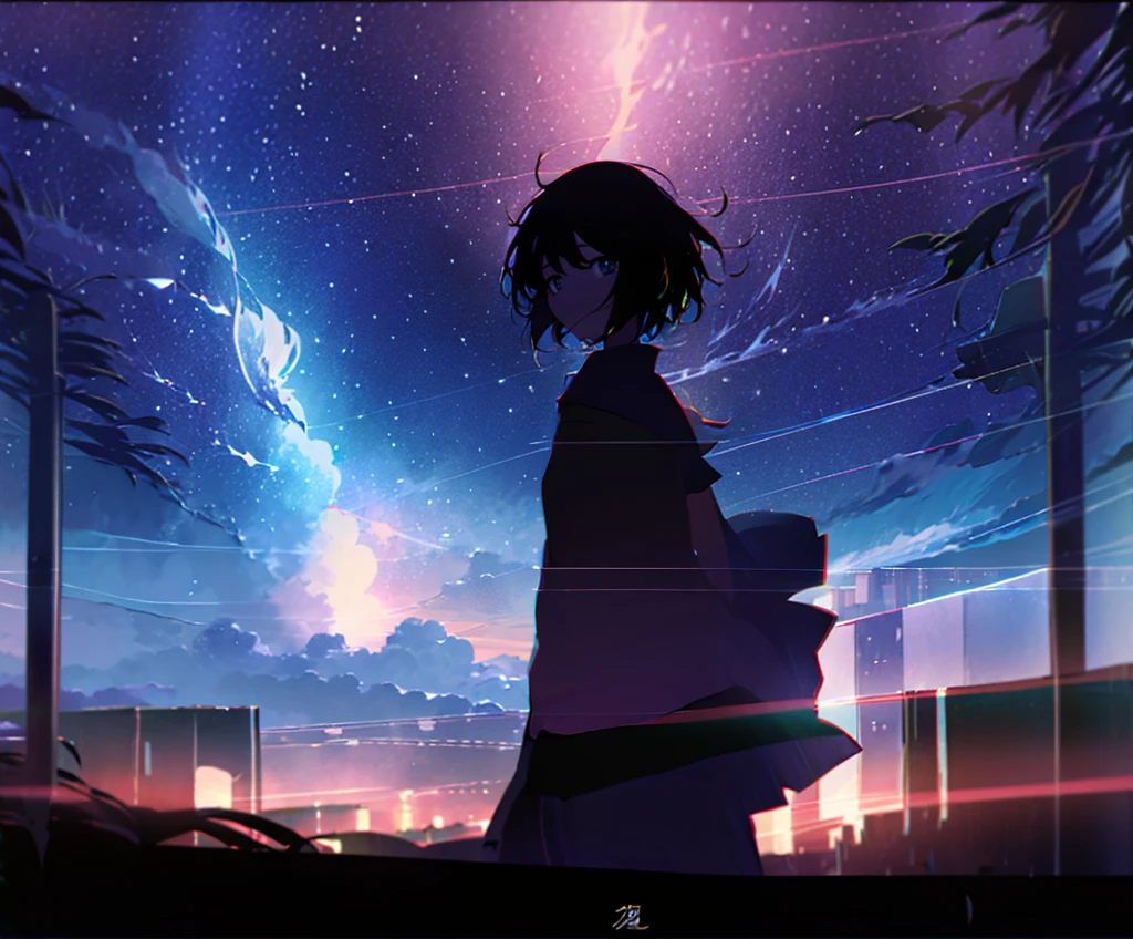 Films by Makoto Shinkai「Your Name。」Wallpapers inspired by. Starry Sky, masterpiece, Black silhouette, Perfect Anatomy, romantic, Kimi No Na Wa, Highly detailed face. Cute face, Perfect Face, masterpiece, 4K, Lovely couple, Boys and Girls, men and women, Gently Embrace Me, Blushing, in love, Your name style, Kimi No Na Wa, Starry Sky, hug, Black silhouette, Shadow, Hug from behind