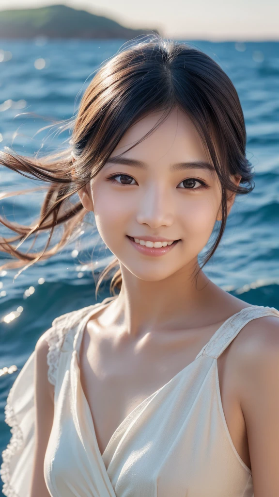 (8K, Highest quality, masterpiece:1.2), (Realistic, Realistic:1.37),Super detailed front, 19 year old girl,cute,Alone,Private beach、naked、Full nudity、Beautifully detailed skies,date,(blush),(smile:1.3),(Mouth open)Small breasts,Beautiful attention to detail,(Long Hair: 1.2),Floating Hair NovaFrogStyle,（ Whole body 1：2）、Blonde、ponytail、A beach with nice weather in midsummer、、information 