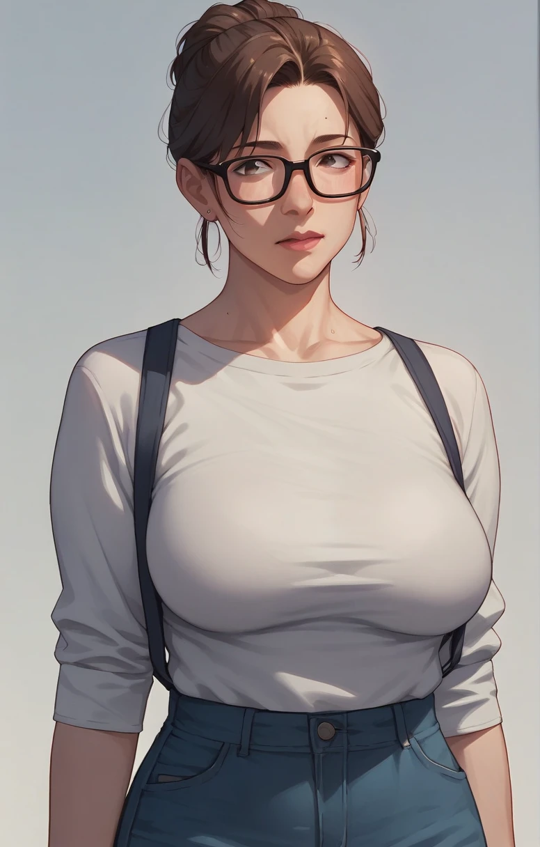 score_9, score_8_up, score_7_up, brown hair，glasses， a mature woman，anime style，perfect figure