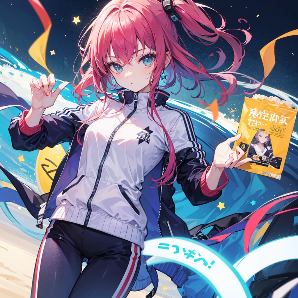 one women (Model)
wears a light blue tracksuit with a star on the chest (masterful) (Exactly) (advertising) アニメ