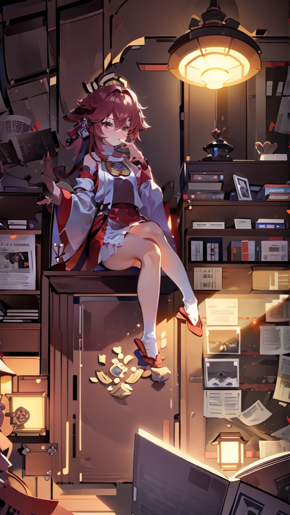 Masterpiece, hiquality, rabbit Kemono, bunny girl, red short hair, golden eyes, aristocrat, Reading books, drinks tea and reads a book, 独奏, 1 bunny girl, Long rabbit ears