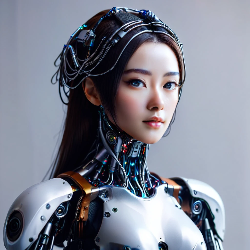 a close up of a robot head with a metal wire structure, cybernetic machine female face, cyborg woman, portrait of a female android, detailed portrait of a cyborg, perfect cyborg female, an image of a beautiful cyborg, cyborg - girl, portrait of female humanoid, beautiful android woman, portrait of female android, robotic head, portrait of a futuristic robot