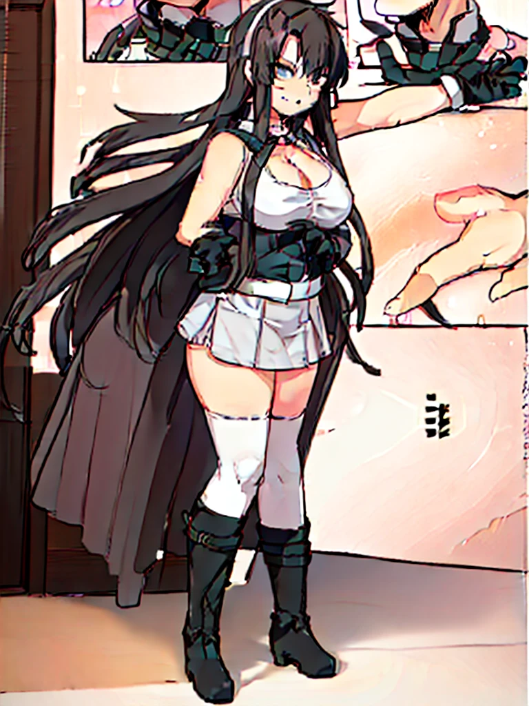 great quality ++ Extremely detailed high resolutionolution, very aesthetic, expressive eyes, (((Perfect face))), (((face symmetrical))), ((good anatomy)), (((perfect hands))), (((8k))), UHD, hd wallpaper, (((detailed high cal, (((((1girl)))))), only, Masterpiece, The best quality, high resolution, Highly detailed, (illustration), Beautiful detailed eyes, ((((full body))), (((solo))), white tube top under a massive pink fluffy coat, blue short pencil skirt with a on the cut on the right, black thigh highs and pink pumps. A pink silk choker is wrapped around her neck and a pastel pink beret atop her long lushes brown hair. She slung her white purse over her shoulder as she shut the door