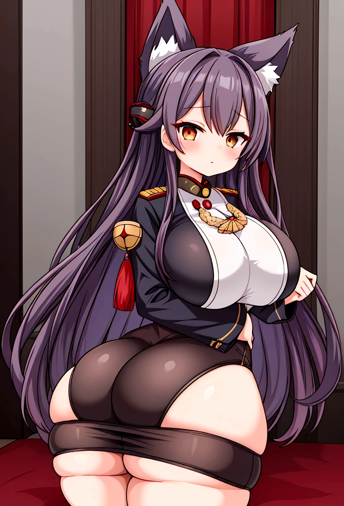 IJN Yamato de Azur Lane, a woman with fox ears, curvy body, very big breasts and butt