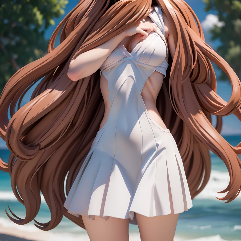 One Girl, Long Hair, barefoot, 1 Mini Giantess Mini Giantess (feminine, Lose weight, sexy, Torn clothes, Sweat), (Medium Chest: 1.5) Look down, Dynamic pose,   Sailor suit、Long skirt, Anxious face (Highly refined skin),  Detailed face, 8K Ultra HD, Soft Light, high quality, Full body portrait.Strong winds
