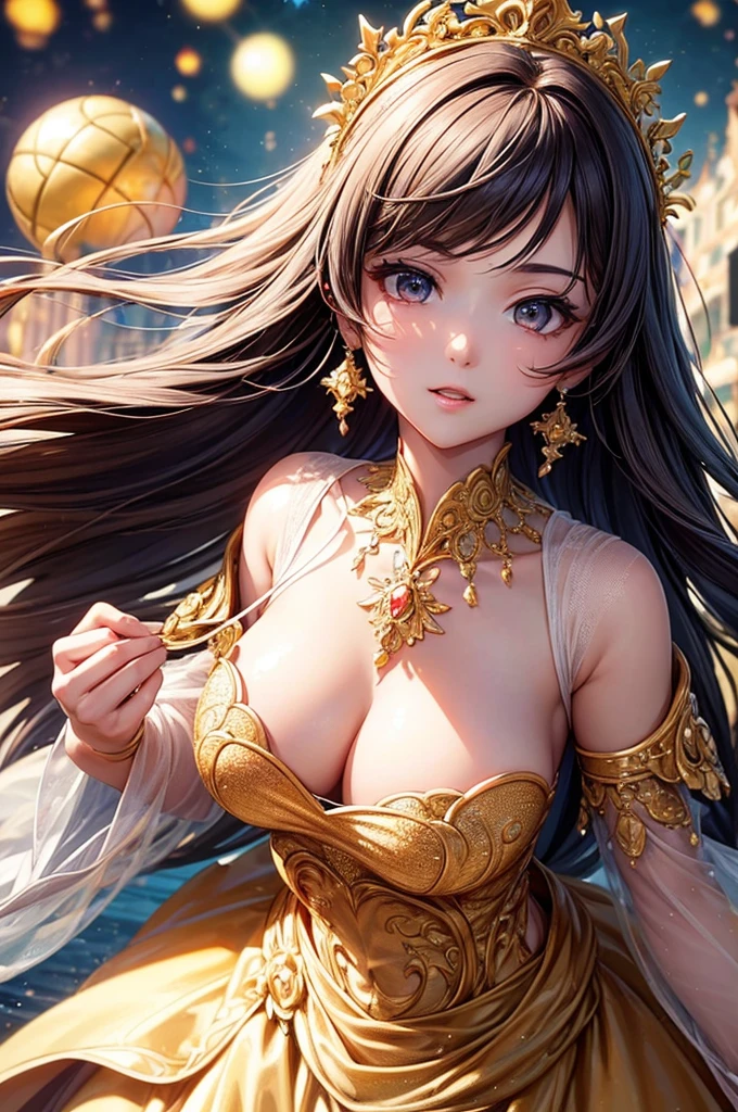 (best quality, masterpiece:1.2), (actual:1.3),, (ultra-Detailed Background, Detailed Background), Bokeh,, , Gorgeous ball gown, luxury ball gown, Upper Body,,, Dynamic angle, dynamic poses,, , Very long hair