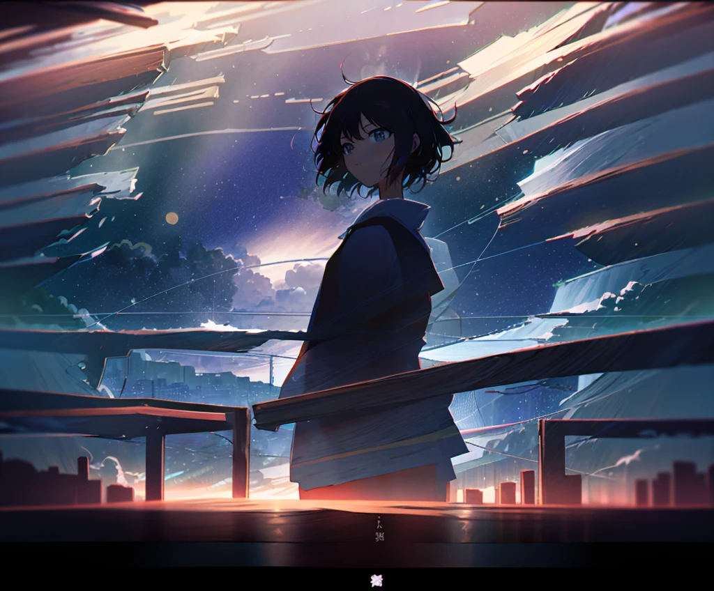 Films by Makoto Shinkai「Your Name。」Wallpapers inspired by. Starry Sky, masterpiece, Black silhouette, Perfect Anatomy, romantic, Kimi No Na Wa, Highly detailed face、girl、Cute face, Perfect Face, masterpiece, 4K, in love, Your name style, Kimi No Na Wa, Starry Sky, Black silhouette, Shadow