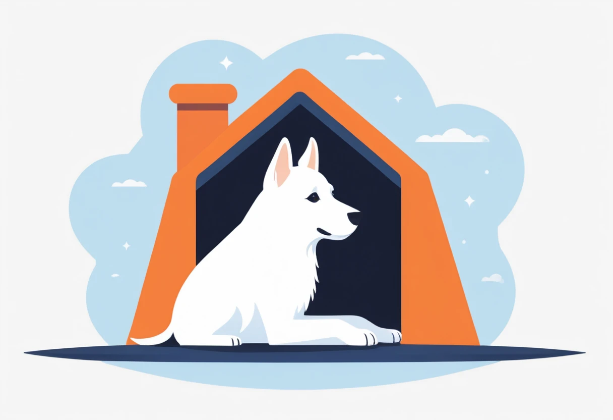 score_9, score_8_up, score_7_up, score_6_up, score_5_up, score_4_up, logo, A logo for a dog hottel, ((fullbody)), ((white dog)), dog layin under the roof, ball near dog, pastell colors (orange, dark blue, blue, brown), LogoRedAF