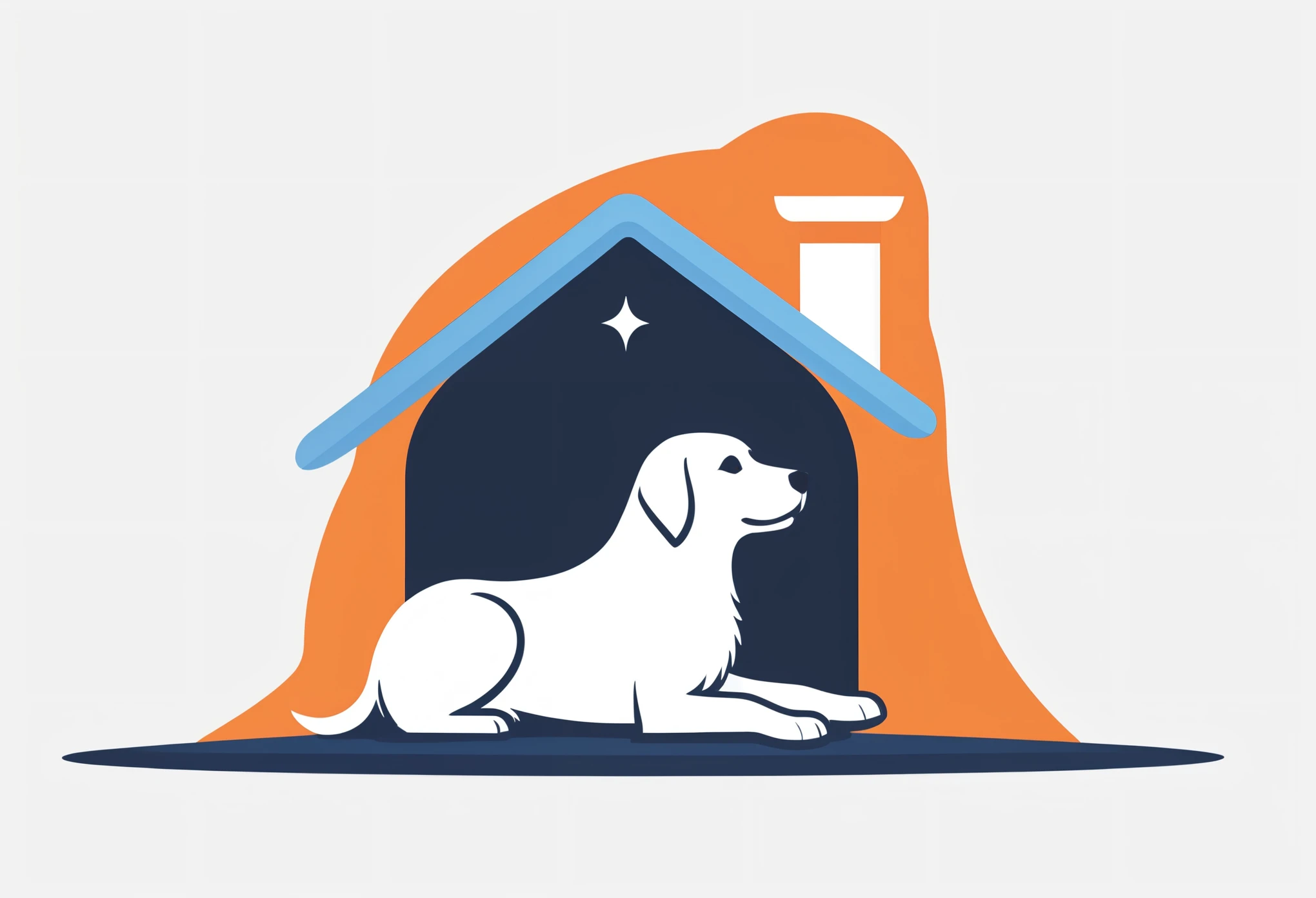 score_9, score_8_up, score_7_up, score_6_up, score_5_up, score_4_up, logo, A logo for a dog hottel, (fullbody), ((white dog:1.25), dog layin under the roof , pastell colors (orange, dark blue, blue, brown), LogoRedAF