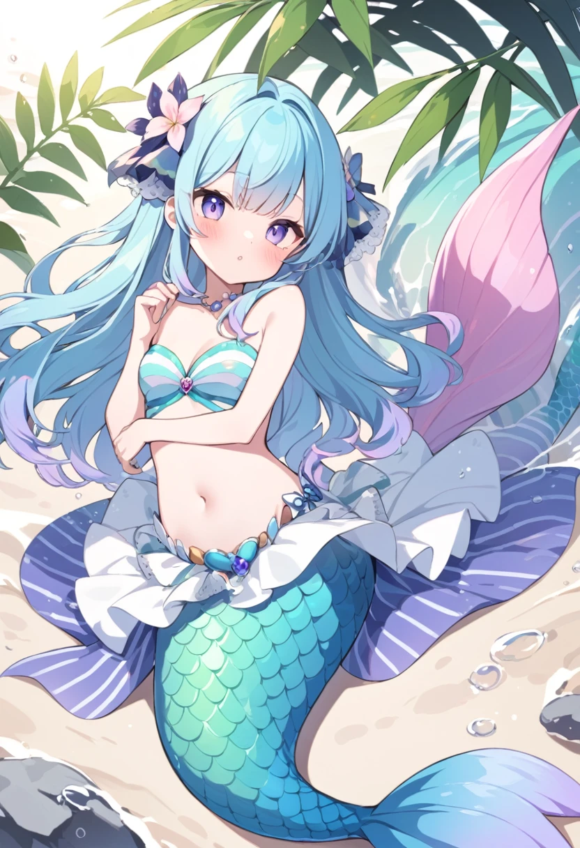 Mermaid girl with striped scales
