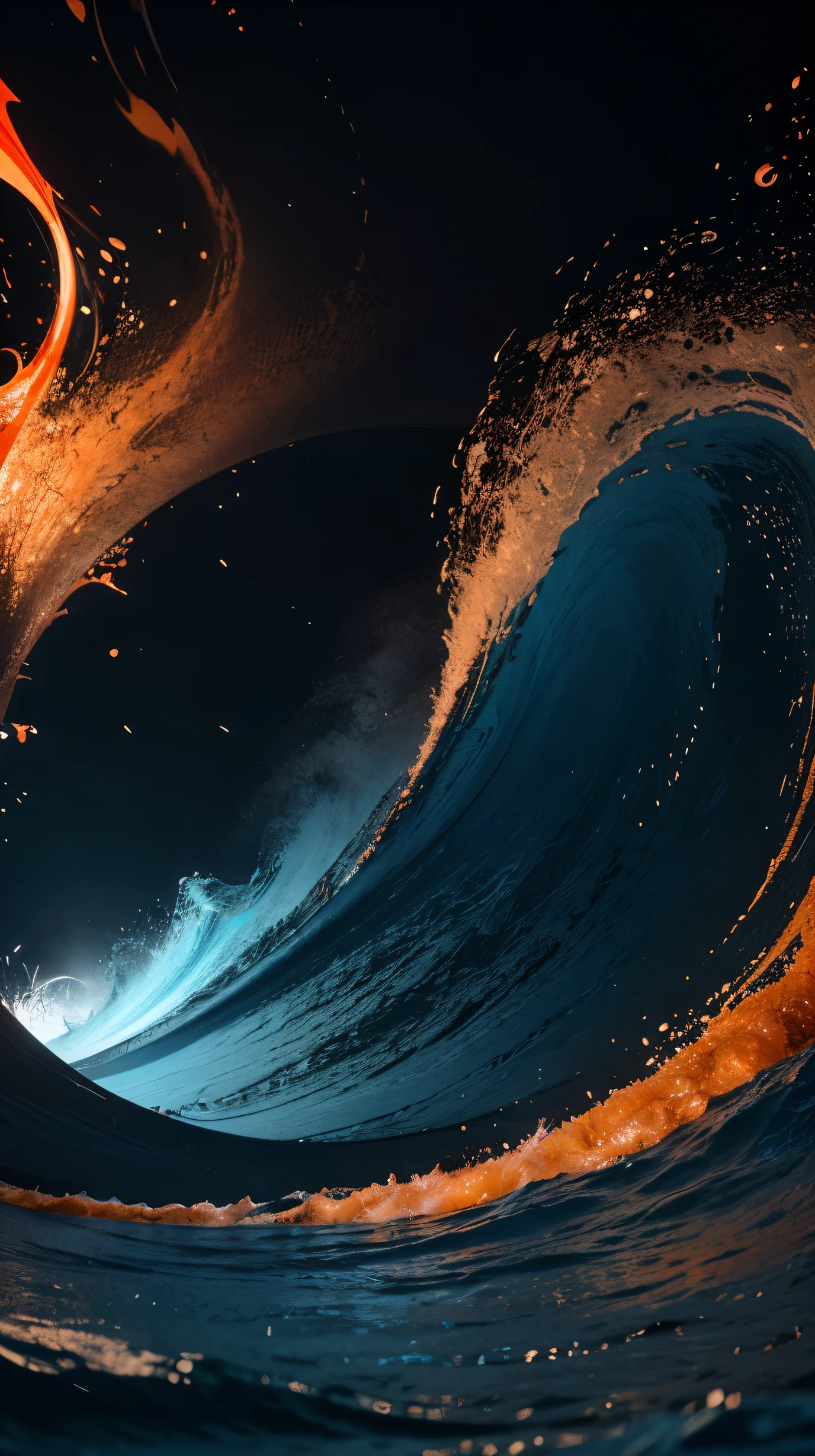 Grainy noisy poster background, dark blue orange red color wave black backdrop abstract header banner design,3d