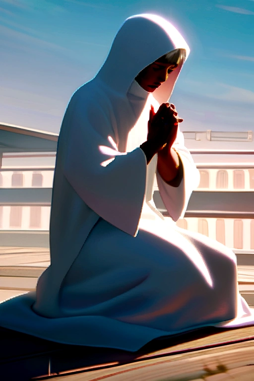 An image of a man kneeling in prayer, outdoors, demonstrating his devotion to God. 