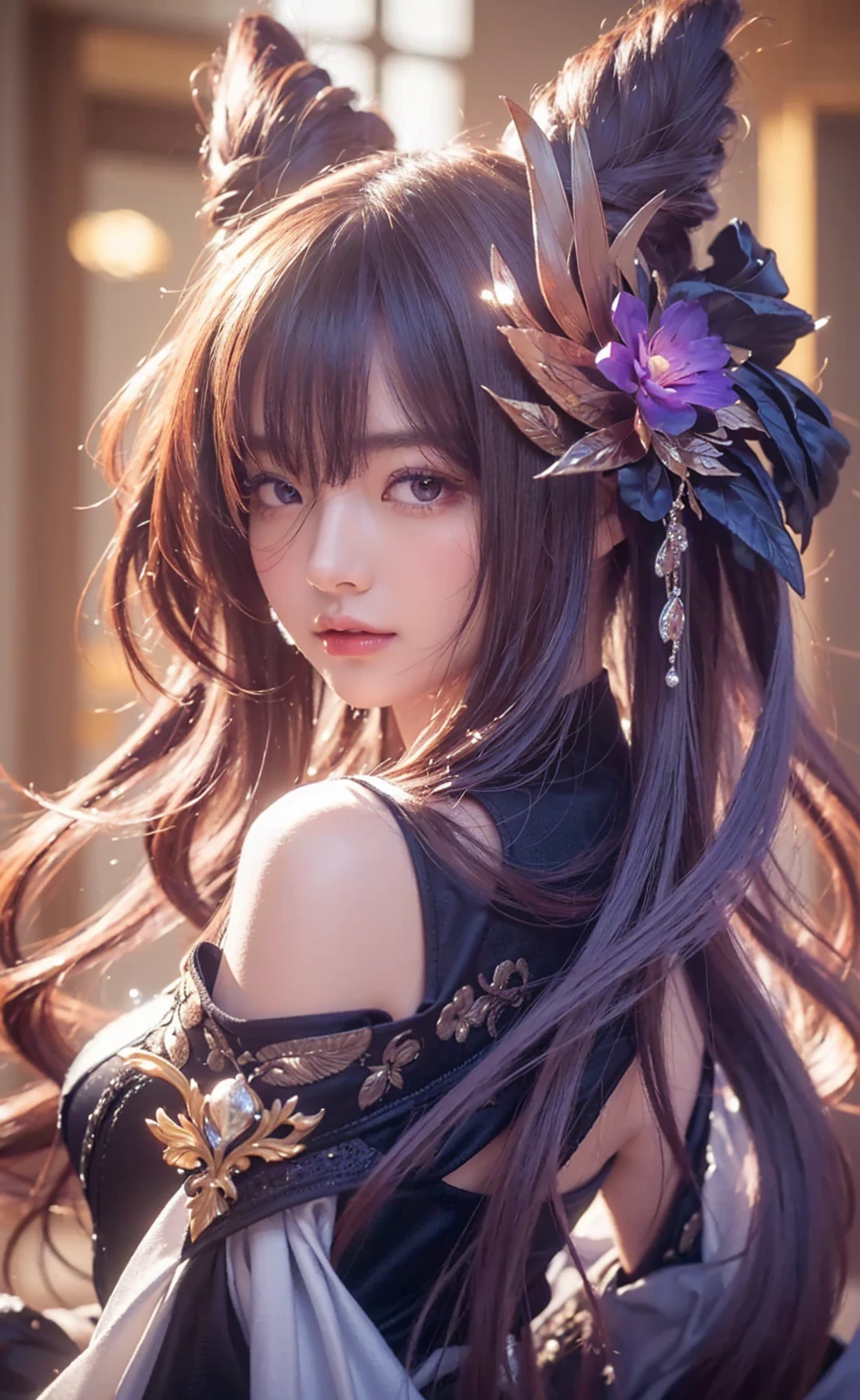 (Best quality, 8k, Masterpiece :1.3), upper bod y, Sharp focus :1.2, Beautiful woman with perfe ct figure, Highly detailed facial and skin textur e, Detailed eyes, Double eyelids, Interior view, :
erpect lighting, Glowing skin,