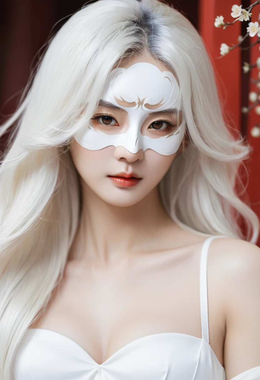 Close-up of a woman with white hair and white mask, beautiful figure painting, Guvitz, Guwiz style artwork, white-haired god, Yang J, epic fine character art, stunning character art, Fan Qi, Wu Jun Shifan, Guwiz in Pixiv Art Station, (NSFW: 1.0)