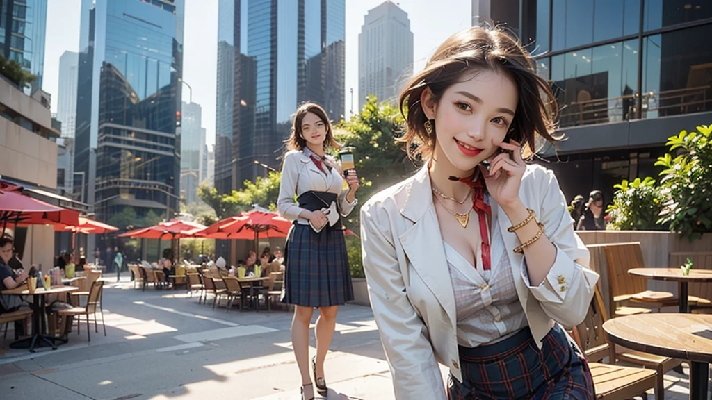 8K、RAW Photos、Highest quality、Super detailed、Super Resolution、Ultra HD、8K壁紙、Amazing details blazer uniform girl ((White blouse with formal collar, Blue Blazer,
Red Check Skirt, Red checkered ribbon on blouse)), Complete limbs, Full Finger,
((((((Starbucks outdoor cafe among skyscrapers))))))、((16 year old female student))、(((((Eat cake、smile)))))、(((Heart Necklace、Gold bracelet)))
((((((Woman with Starbucks coffee))))))
(((Emphasize cleavage)))
(((((Ferrari 488)))))
((((Full body photo、The whole body is visible、Full body portrait))))