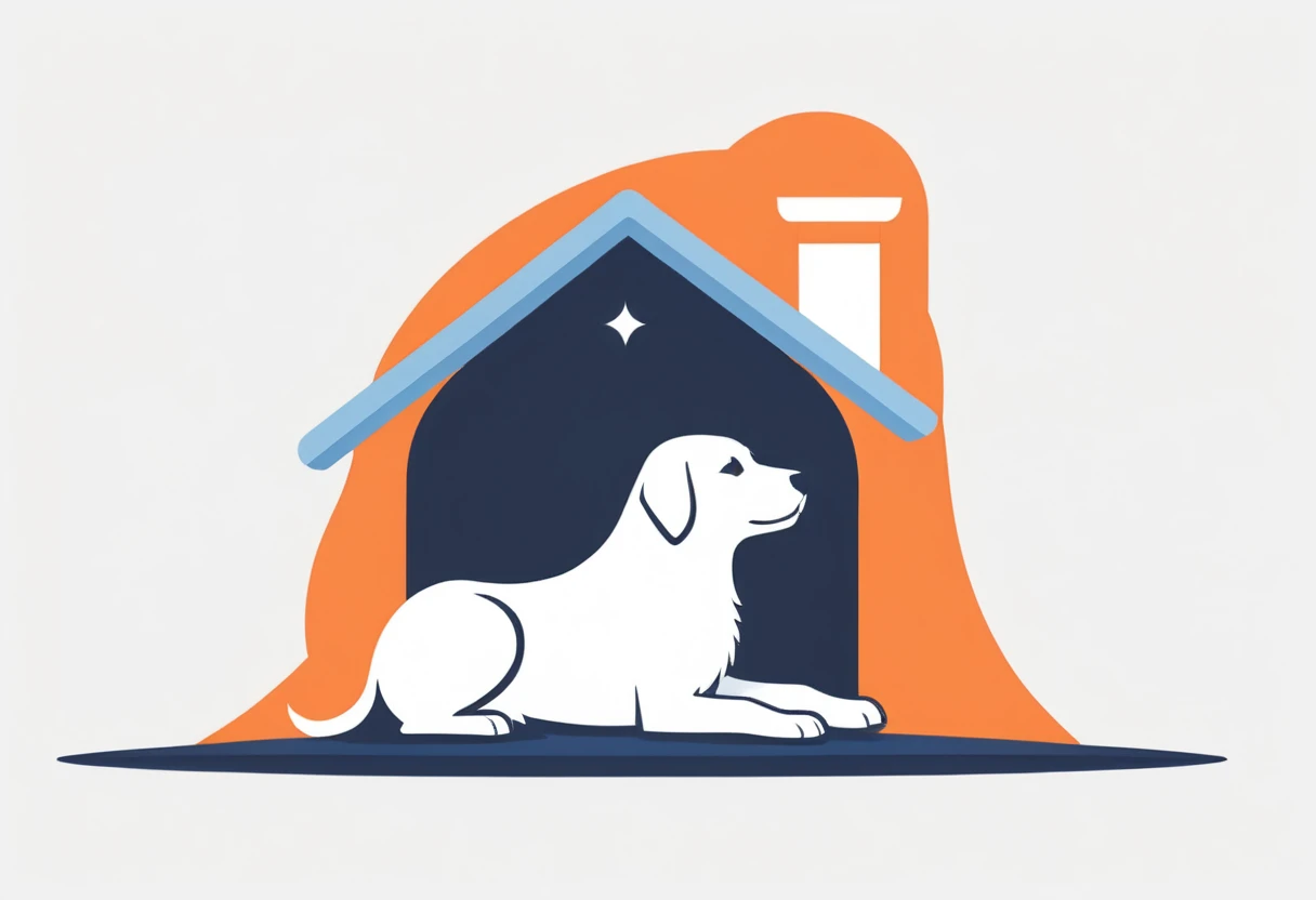 score_9, score_8_up, score_7_up, score_6_up, score_5_up, score_4_up, logo, A logo for a dog hottel, (fullbody), ((white dog:1.25), dog layin under the roof , pastell colors (orange, dark blue, blue, brown), LogoRedAF