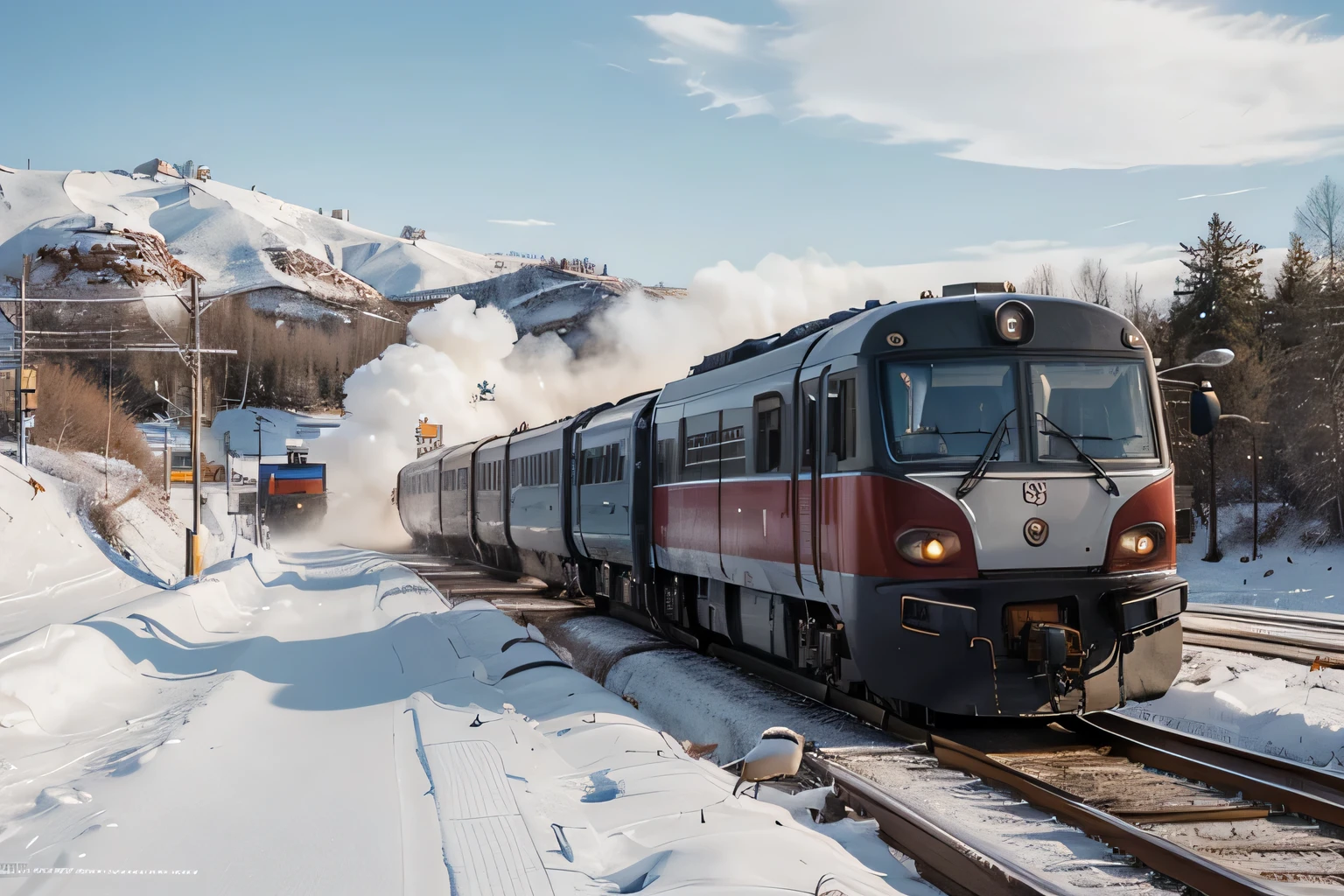 there are two тренироватьсяs that are parked on the tracks, тренироватьсяs in the background, тренироваться, На фото изображен большой, тренироватьсяs, 3945074687, 4074294527, high speed тренироватьсяs, aleksander rostov, 2263539546], Фотосток, фото высокого качества