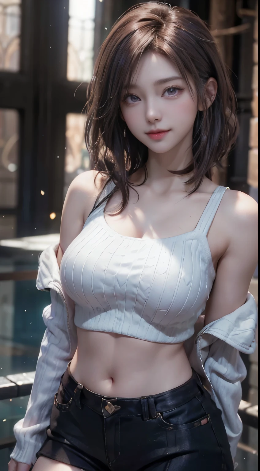 Best quality, masterpiece, ultra high res, (photorealistic:1.5), raw photo, 1girl, offshoulder, in the dark, deep shadow, low key, cold light, sexy look, short hair, underwear 