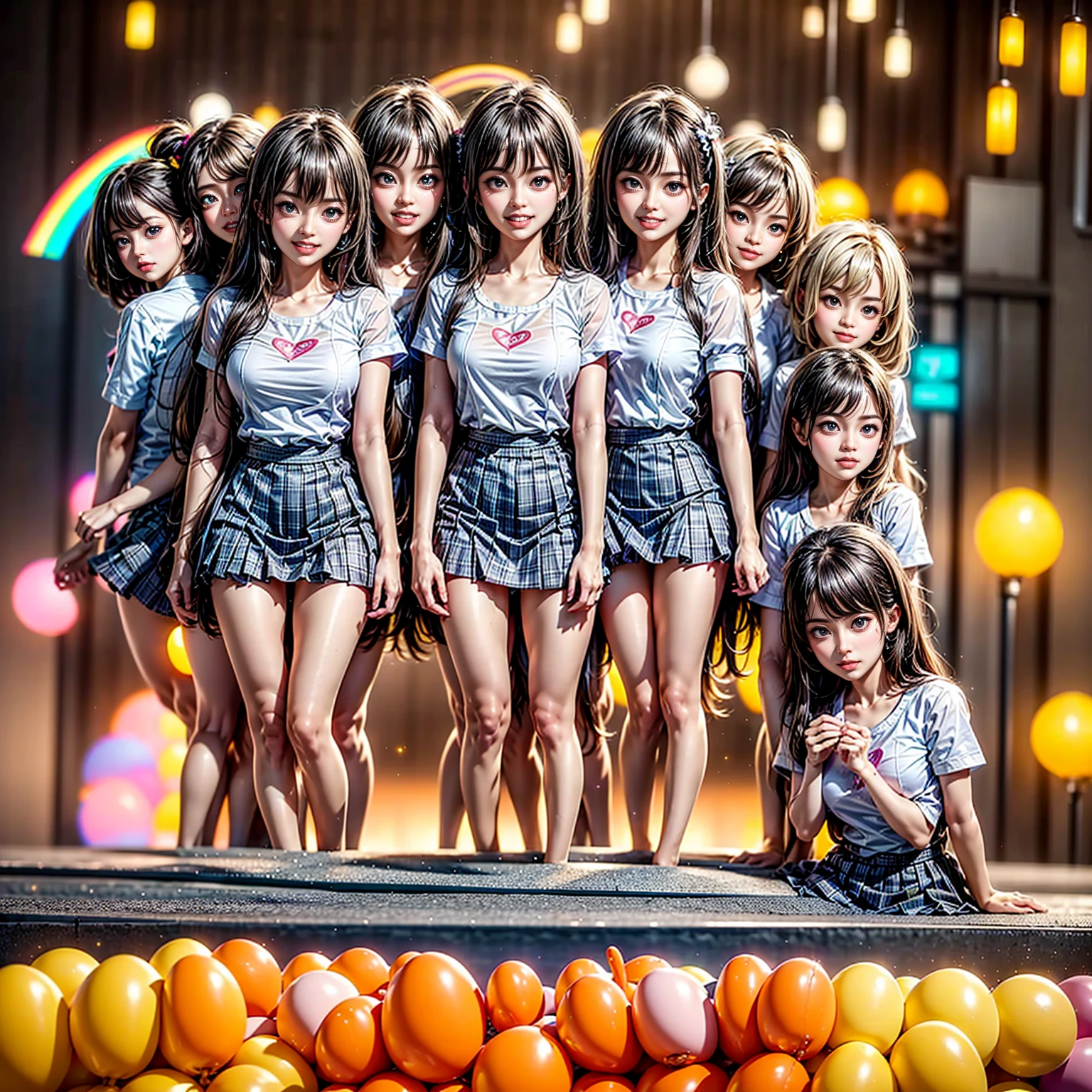 ((ExtremelyDetailed (PUNIPUNI KAWAII 12 Girls in a row:1.37) Shibuya Hachiko-mae scramble crossing)), (masterpiece 8K TopQuality:1.2) (ProfessionalPhoto:1.37), {(Standing Full Body:1.2)|Dancing}, Different types of hair colors, {(White(skinny school swimwear))|SchoolUniform|Tutu}, {(Hidden Hand)|(Corrected Like hand)}, (Joyful Expressions LifeLike Rendering), PerfectLighting (RainbowColor particles:1.2)(Dazzling Blurred ColorfulLights) MotionBlur  BREAK  (Acutance:0.8) Impeccable Radiant PearlSkin with Transparency . (((no extra limbs)))