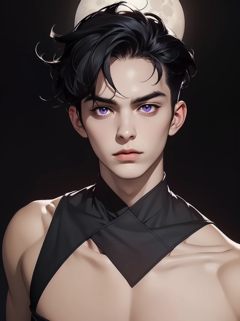 ((Best quality)), ((masterpiece)), 8k (detailed), ((perfect face)), ((male)), perfect proporcions, ((halfbody)) he is a handsome vampire, he is 18 years old, he has black hair, gothic clothes, corset, bare chest, he extends his arms to his sides, he walks forward, there is a full moon behind him,There is a cemetery behind him ((perfect face)) ((vampire ambience)) night sky, (best quality,4k,8k,highres,masterpiece:1.2),ultra-detailed,realistic,professional,(portraits,concept artists),vivid colors,sharp focus,(landscape:1.1),HDR,studio lighting,(black hair:1.1),(purple eyes:1.1),muscualr,strong body,trained,suit