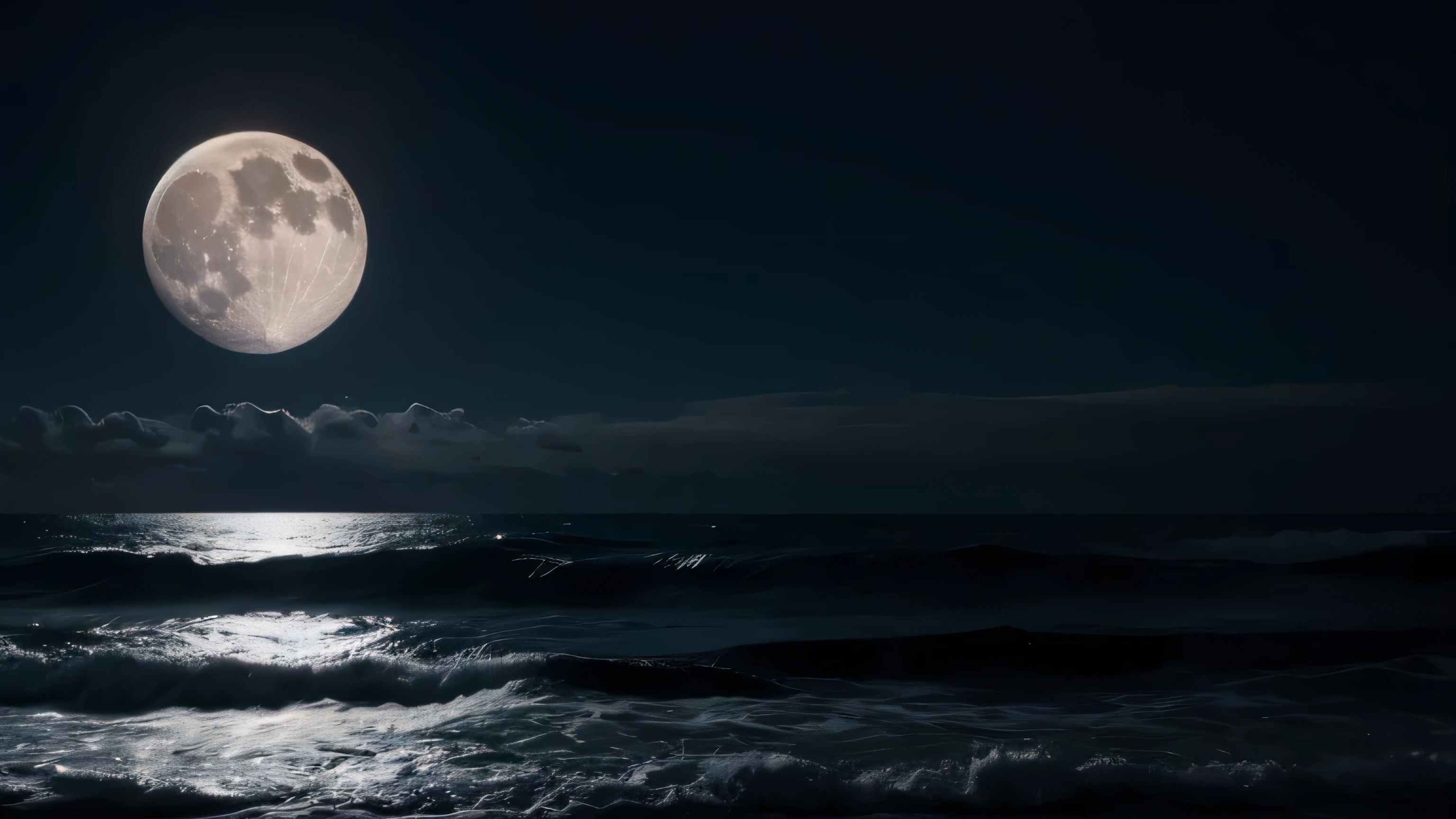 Detailed Background　dark　night　moon　Ocean
