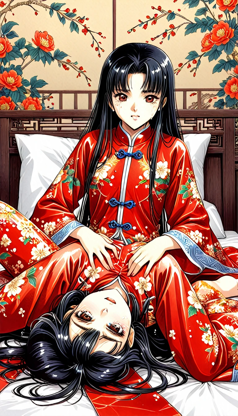 8k Tragic historical drama in live-action style: Beautiful palace secrets　A beautiful 10-year-old Chinese kung fu princess with long black hair defecates with all her might　Gorgeous embroidery, Ultra glossy, She is wearing a shiny red top and bottom long sleeve floral pajama kung fu suit....　　She cries loudly and is made to lie on a floral futon and has a penis inserted into her　She spreads her legs wide and receives an enema from her anus.、Filth、A large amount of poop is dripping　Her clothes are sticky and stained with brown slime.