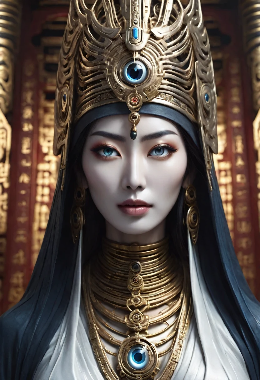Ultra-high resolution, (Realistic, photo Realistic:1.37) Very beautiful and shining eyes Apparition woman Personification Nurarihyon Large Breasts background Temple Upper Body Alluring