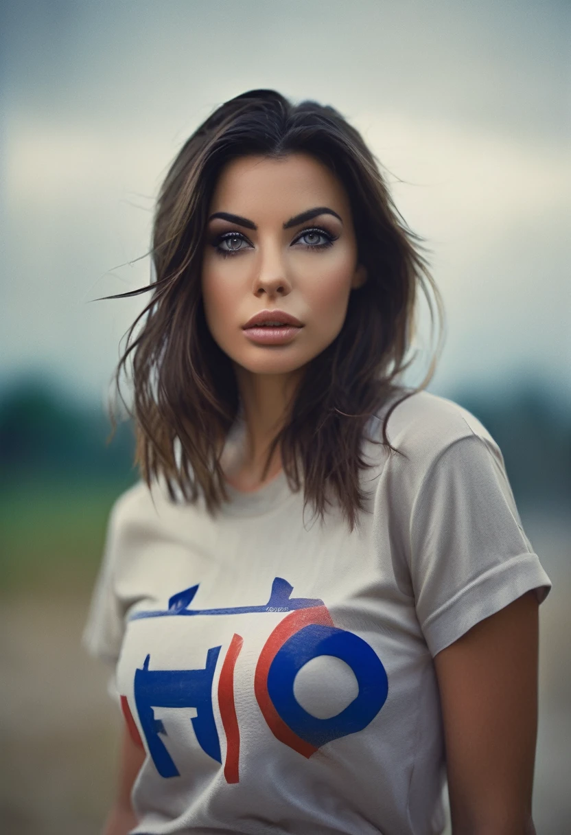 An amazing portrait of a beautiful brunette woman wearing ENGLAND soccer team t-shirt, dark brown eyes, dark hair, straight hair, ponytail, great facial feature, perfect eyes, ultra realistic eyes, perfect face, perfect body, cinematic, color analog film photo, intimate posing, realistic hair, ((Perfect Face)), ((Sexy Face)), full shot of a sexy beautiful girl, Photograph, photorealistic, Evocative Pose, ((cute)), sexy pose, (Looking at Viewer), artgerm, cinematic lighting, very high detailed, foggy background, shot on Fujifilm Superia 400, Short Light, 32k, cinematic composition, professional color grading, film grain, atmosphere, wondrous, very stormy . faded film, desaturated, 35mm photo, grainy, vignette, vintage, Kodachrome, Lomography, stained, highly detailed, found footage , film grain, photography, photoshoot, cinematic lighting, volumetric lighting, insanely detailed, hot, sexy, very seductive, super model, (photorealistic:1.3), (highest quality:1.3), (film grain:1.3), ( world's best photography:1.3), (professional Photo:1.3), (detailed details:1.3), (cinematic light:1.3), ( cinematic color:1.3), maximum depth of field, film photography, ( intricate details:1), (hyperdetailed:1), (((SFW))), ((forward facing)), natural breasts, sexy clothes, beautiful lips, light skin