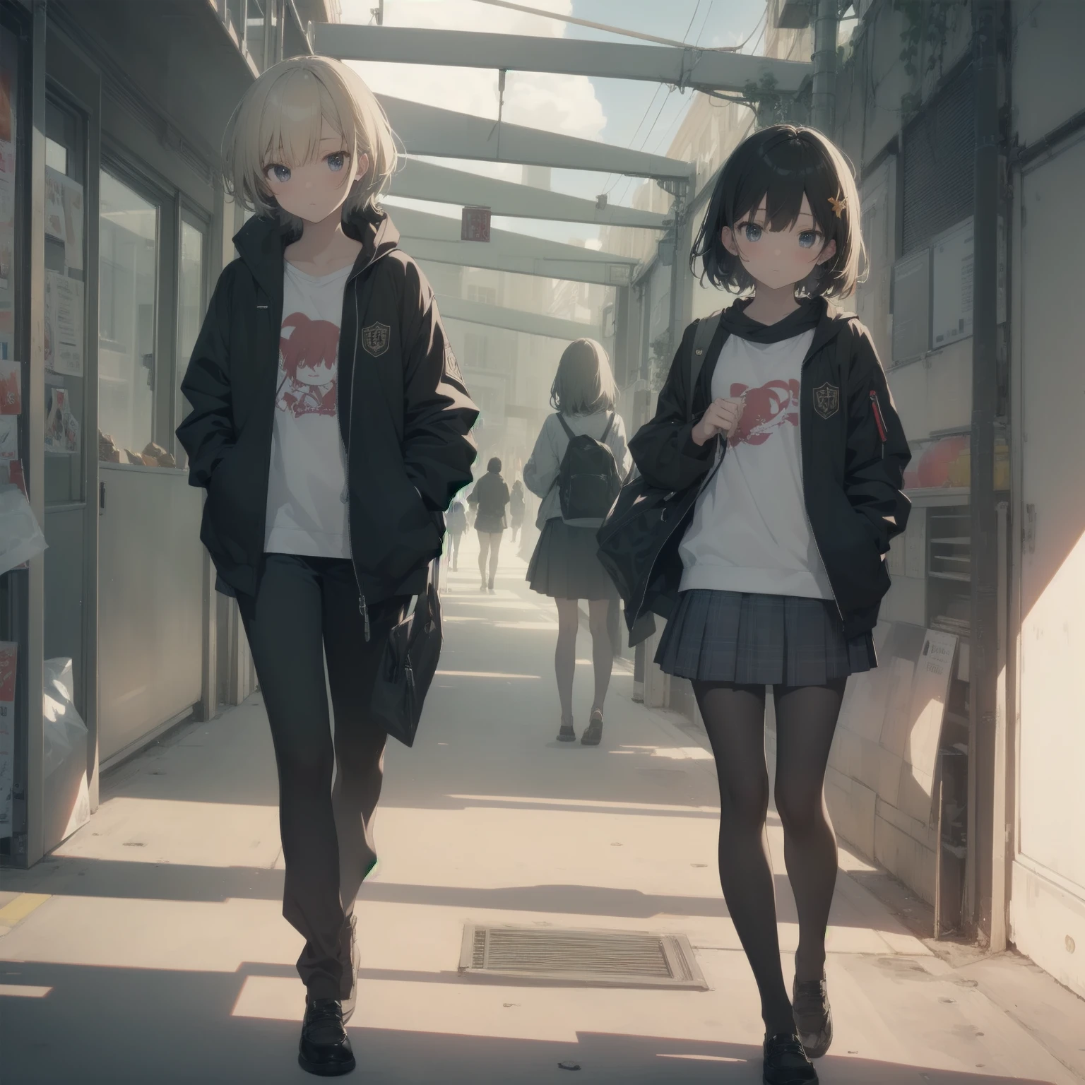 ultra-absurdres-Top quality by artist God, ultra-detailed, high resolution, anime moe artstyle, best anime 8k konachan wallpaper, pixiv contest winner, pool:2810, perfect anatomy,break, 1girl, (Please draw a girl walking sleepily to school alone. )break,(Solo,little female, 13-year-old:1.3),Full limbs, complete fingers,a junior high school student, (very short hair), short cut, flat chest, , small butt, small black eyes, beautiful detailed eyes, well-proportioned iris and pupils, expressive eyes, highres detailed hair, soft expression, salor school_uniform, sailor collar, serahuku, bow, pleated skirt,(Detailed Lighting), (Detailed background), in the School commute route. break,super detailed skin, Best cinematic lighting powered by famous artist, 8k,beauty illustration,photoshop_(medium),very aesthetic,break,((artist:null_(nyanpyoun) )), artist:clamp ,artist:carnelian ,artist:kantoku ,