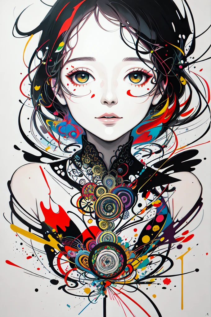 official art, unity 8k wallpaper, ultra detailed, beautiful and aesthetic, masterpiece, best quality, (zentangle, mandala, tangle, entangle), (fractal art:1.3) , 1girl, extremely detailed, dynamic angle, cowboyshot, the most beautiful form of chaos, elegant, a brutalist designed, vivid colours, romanticism, by james jean, roby dwi antono, ross tran, francis bacon, michal mraz, adrian ghenie, petra cortright, gerhard richter, takato yamamoto, ashley wood, atmospheric, ecstasy of musical notes, streaming musical notes visible