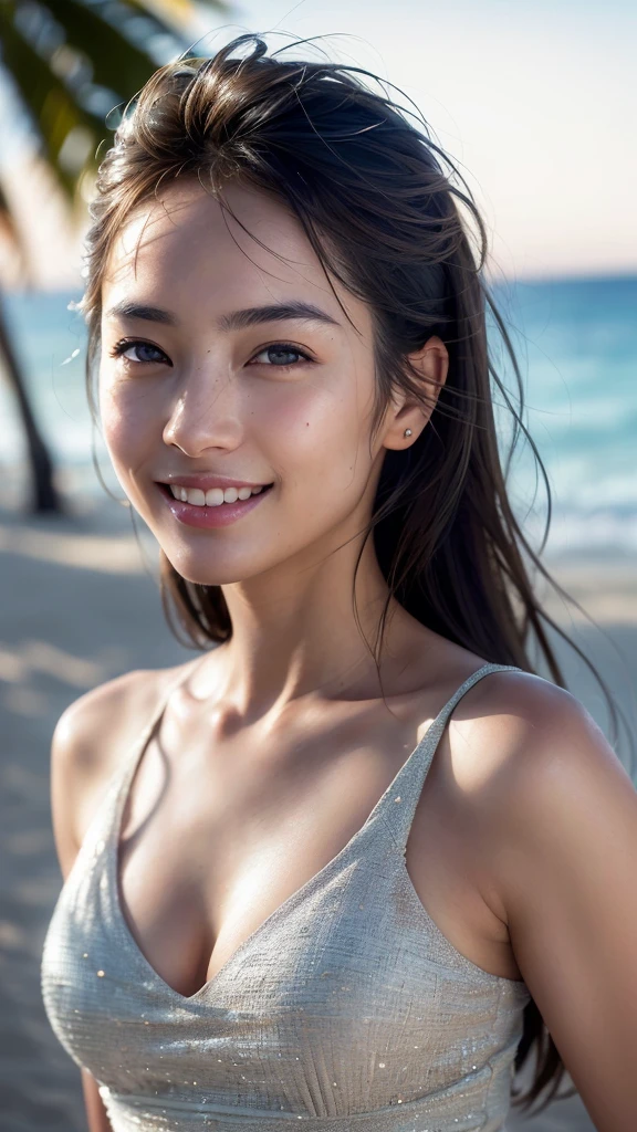Dressed, (photo Realistic:1.4), (hyper Realistic:1.4), (Realistic:1.3),
(Smoother lighting:1.05), (Improving the quality of cinema lighting:0.9), 32k,
1 Girl,20-year-old girl, Realistic lighting, Backlight, The light shines on your face, Ray Tracing, (Bright light:1.2), (Improvement of quality:1.4),
(Highest quality Realistic textured skin:1.4), Fine grain, Detailed face,
(Resort Beach), (smile), Face close-up, Cute Dresses,
(Enhances the body line:1.1), (Enhances the beauty of skin texture:1.1)
