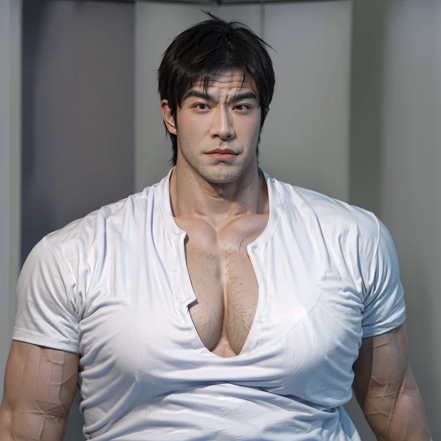 arafed man with a big breast and a big shirt, very beautiful. big muscles, exaggeratedly large physique, big chest, big muscles, huge glistening muscles, large muscles, massive muscles, extremely muscular, huge muscles, big muscle, exaggerated muscle physique, muscular! white, absurdly massive physique, open v chest clothes, very muscular,((((pretty boy))))