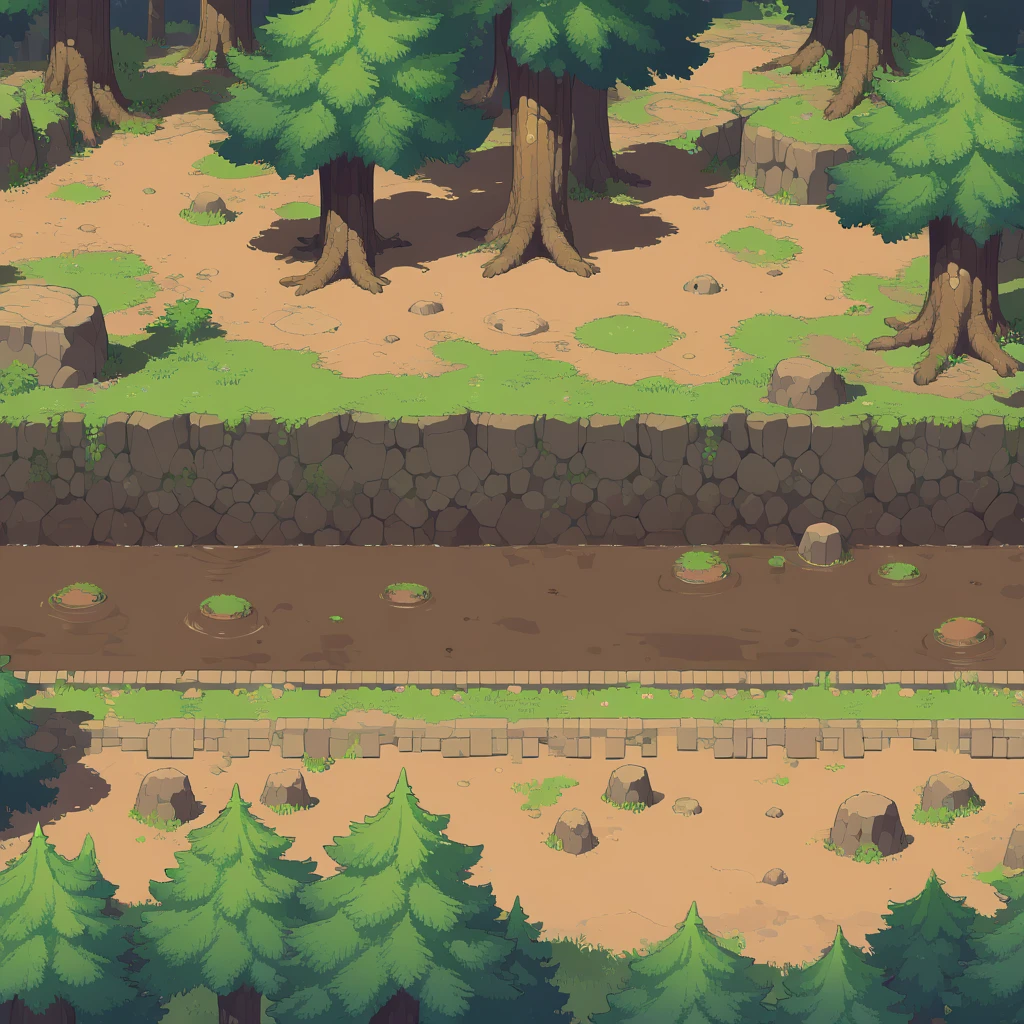 retro video game style,pixelated pastel colors,8-bit characters,blocky shapes,sharp lines,detailed shading,classic gaming vibe,nostalgic atmosphere,classic arcade games,masterpiece:1.2,ultra-detailed,illustration style, 2d texture, stone texture, 4 k seamless mud texture, video game texture, dirt texture, tileset, game tiles, grass, 3/4th perspective trees, tileable cliff formations, tileable cliff texture, 3/4th perspective forest, topdown view, game texture, game art, dirt, , tileable texture, top down view, 3/4th perspective