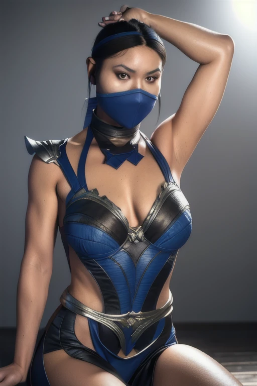 8k, best quality, real picture, intricate details, ultra-detailed, ultra highres, depth field,(photorealistic,realistic:1.2),masterpiece,photo of  kitana, upper body, mouth mask, brown eyes, black long hair, cleavage, solo, outdoors, sun, blue sky,
best quality, realistic, photorealistic, (intricate details:1.2), (delicate detailed), (cinematic light), clear line, sharp focus, realistic face, detailed face
unity 8k wallpaper, ultra high res, (photorealistic:1.4), looking at viewer ,arm behind head,shining armpits,sits,beautiful feets