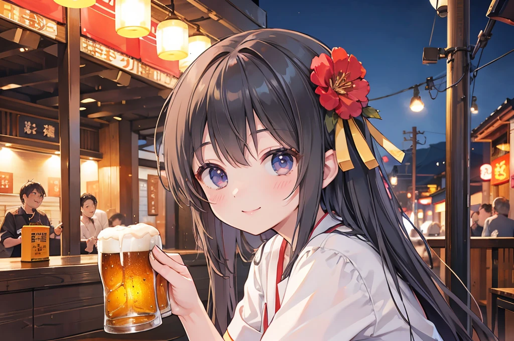 Photorealistic、Highest quality、Highest Resolution、Highest quality、8K、Beautiful woman、smile、Smile、looks fun、Izakaya、Many customers、Beer 、cheers、Beer でcheers、