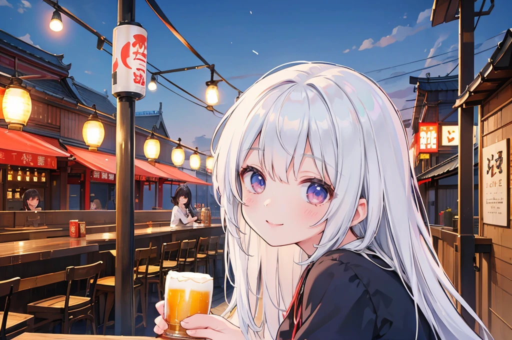 Photorealistic、Highest quality、Highest Resolution、Highest quality、8K、Beautiful woman、smile、Smile、looks fun、Izakaya、Many customers、Beer 、cheers、Beer でcheers、