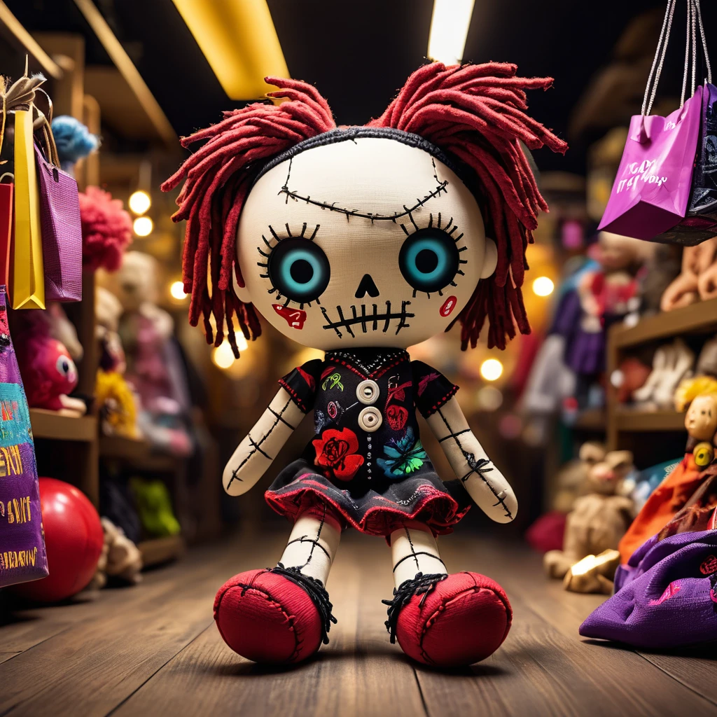 (knitted toy voodoo doll:1.5), (Voodoo on Black Friday:1.3), (Clothing: casual attire:1.0), (Accessories: shopping bags, sale signs:1.1), (background: chaotic store with floating discounts, glowing signs, and eager shoppers:1.2), best quality, masterpiece, detailed soft oil painting, detailed background, dramatic cinematic lighting, soft edge lighting, professional, dramatic lighting, hard edge lighting, ultra quality, 4k, masterpiece, best quality, 8k, ultra high definition, high resolution, extremely detailed
