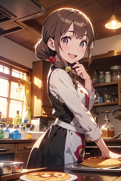 (from below:1.2),(from side:1.2),full body,(highest quality:1.5),(8k,masterpiece, top quality, best quality,beautiful and aesthetic:1.2,professional illustrasion:1.1,ultra detail:1.3,perfect lighting),extremely detailed,highest detailed,incredibly absurdres , highres, ultra detailed,intricate:1.3,(Alchemy Workshop:1.4),A girl mixing,Medicine in many small bottles,colorful:1.4,zentangle,(1girl),(finely detailed beautiful eye: 1.2), (beautifull detailed face), (perky chest:1.1), (pointed chest:1.0),(highly detailed beautiful face and eyes,firm breasts),real skin,((brown hair,long pony tail hair)),thin pubic hair:1.3,cute,lovely,17 years old, learning to make a pancakes cooking, alchemist costume,smile,in the kitchen,smile,seductive weak smiling,(with sparkling eyes and a contagious smile),open mouth, Looking at Viewer,
