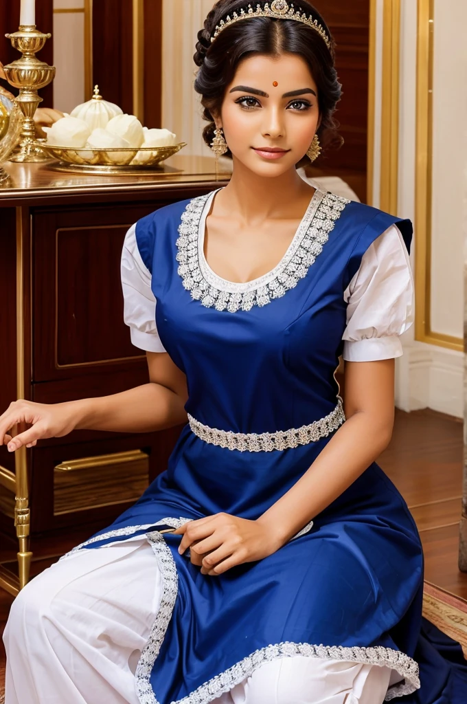 Creative a obedient India royal maid's, look like a princess and sitting on lap