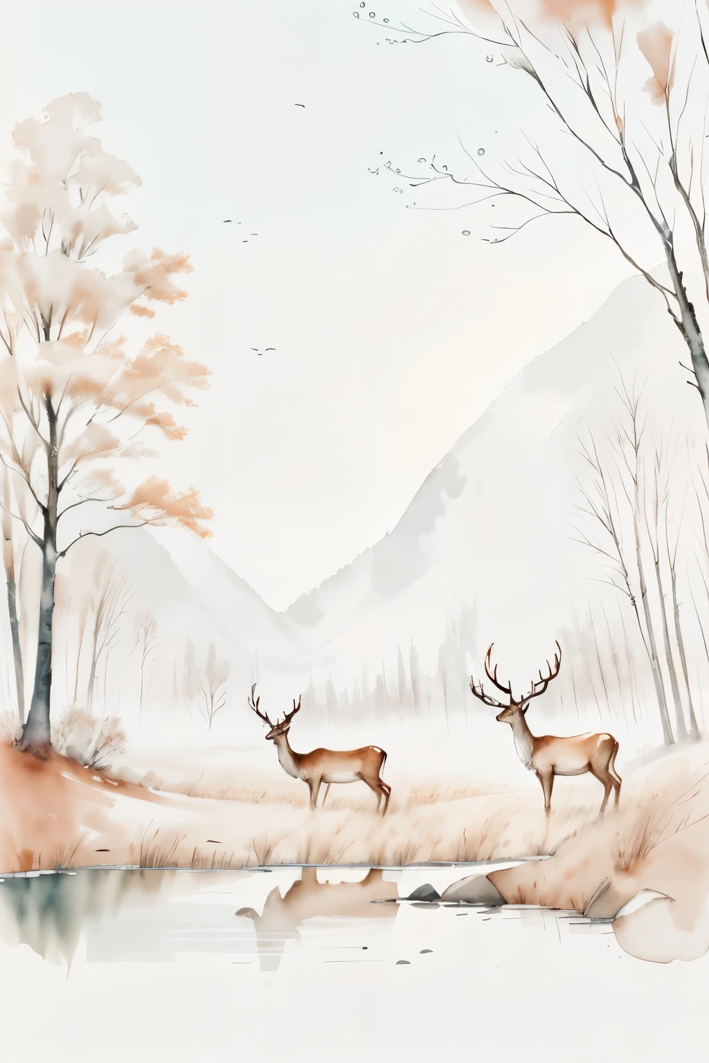A continuous line sketch of a serene herd of deer, delicately painted with minimal watercolor washes, capturing the subtle nuances of their grace and tranquility. (p krv4nqb, s2)
A continuous line sketch of a serene herd of deer, delicately painted with minimal watercolor washes, capturing the subtle nuances of their grace and tranquility. This artwork, featuring a continuous line, showcases the fluidity and connectedness of the deer's forms, emphasizing their harmonious movement in the wild. The minimal use of watercolor washes allows for the natural colors and textures of the deer to shine through, highlighting their delicate