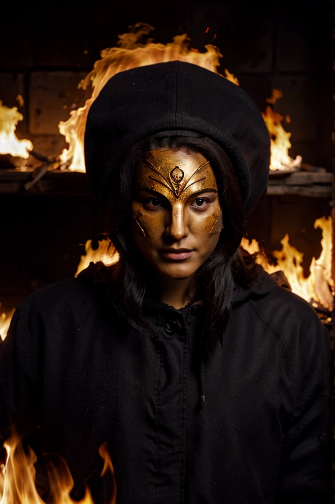 Wood mask in the fire