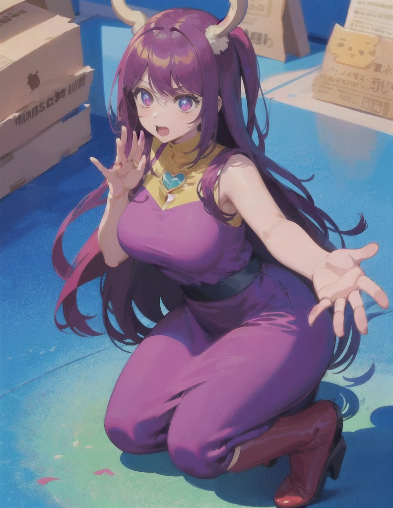 Anime girl in purple dress sitting on red carpet with hands raised, Attractive anime girl, SFW version, cute anime catgirl, Anime cute art style, Anime girl squatting, anime catgirl, Thickness, beautiful anime catgirl, , Neferibido, Deer Meet, Beautiful anime girl squatting