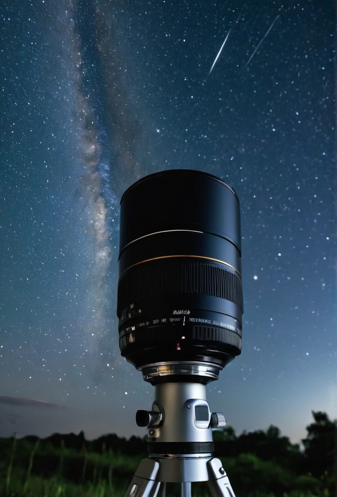 a close up of a camera with a sky background and a star filled sky, astrophotography, night time with starry sky, night sky photography, space in the background, astrophotgraphy, space in background, sci-fi setting, sci - fi setting, endless cosmos in the background, the sky has the milky way, night outdoors, space photography, sci fi setting