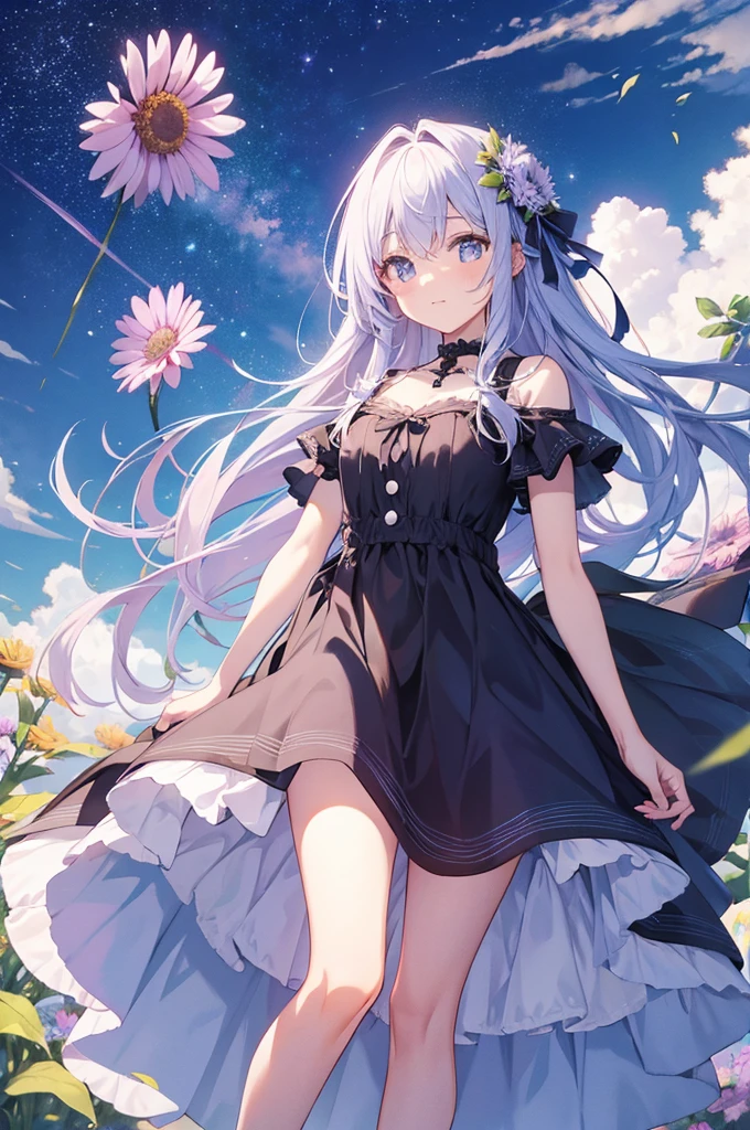 Aster&#39;s work with the motif of baby&#39;s breath, Highest quality)), High resolution, 8K, Cinematic Light, High Contrast, Written boundary depth, Strong brilliance, Detailed Background, One Girl, cute, fine grain, Shining Eyes, Detailed Iris,